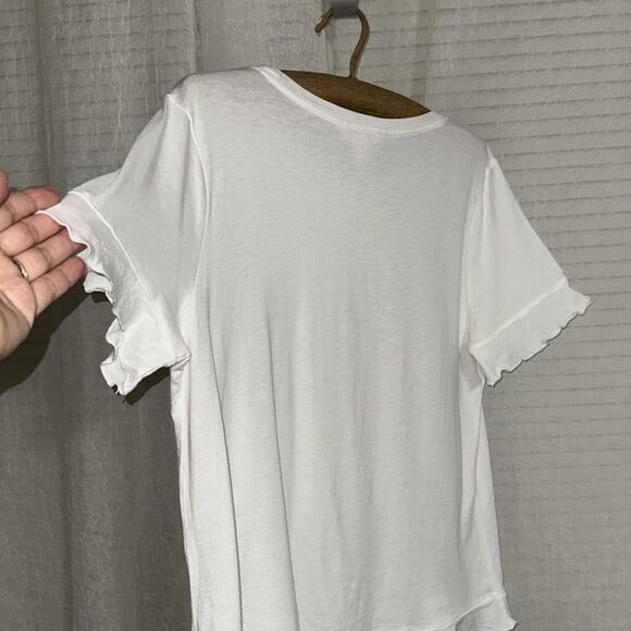 LC L Boxy Fit Crew Short Sleeve Ruffle Trim Crop Top - Picture 8 of 10